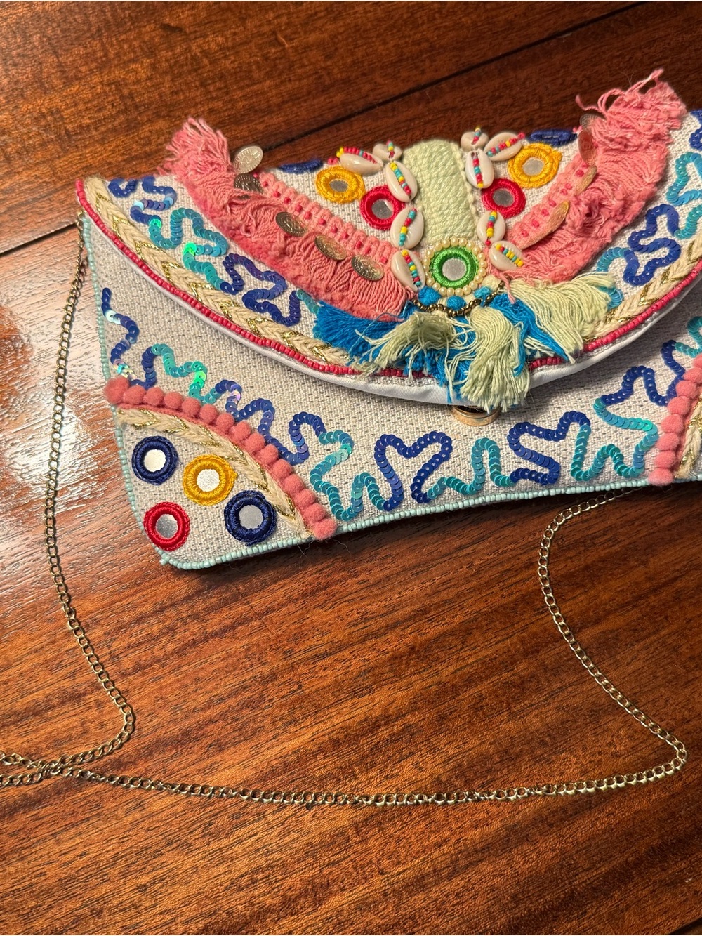Embroidered Boho Clutch Crossbody Bag in Multicolor